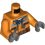 Torso Construction Jacket over Dark Gray Hoodie, Zipper Pockets, Brown Belt Print, Orange Arms, Dark Bluish Gray Hands