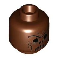 Minifig Head, Black Ghost Face Print / Reddish Brown