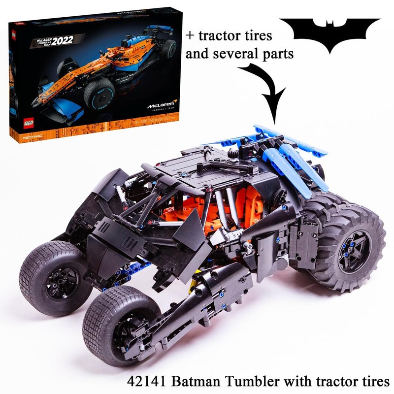 Lego Batmobile Tumbler with tractor tires (42141 McLaren Formula 1 alternate)