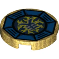 Tile Round 2 x 2 with Airjitzu Lightning Symbol Print / Pearl Gold
