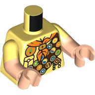 Lego Torso, Dual Molded Arms, Scout Uniform, Dark Brown Belt with Buttons, Orange Scarf print, Bright Light Yellow Sleeves Pattern, Light Nougat Arms and Hands / Bright Light Yellow