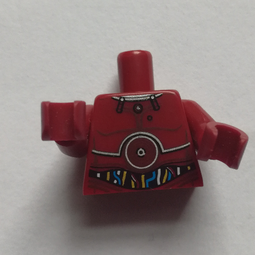 Lego Torso Metal Panels and White, Blue, and Gold Wires Print (TC-4), Dark Red Arms and Hands / Dark Red