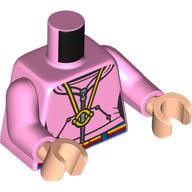 Lego Torso, Hoodie, Silver Zipper, Yellow Necklace, Red/Yellow/Blue Belt print, Bright Pink Arms, Light Nougat Hands / Bright Pink