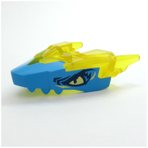 Lego Creature Body Part, Dragon Head with Trans-Yellow Horns Pattern, Yellow Eyes print / Dark Azure