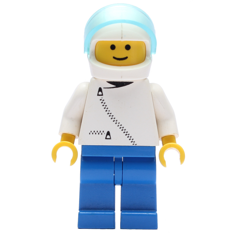 Lego Man, White Jacket with Zipper, Blue Legs, White Helmet with Visor