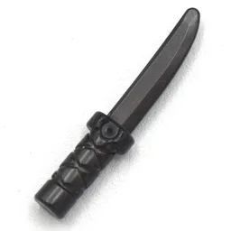 Weapon Dagger / Knife with Flat Hilt End and Curved Blade, Cross Hatched Grip / Pearl Titanium