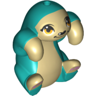 Lego Animal, Sloth with Tan Belly, Bright Light Yellow Eyes, Smile print / Dark Turquoise
