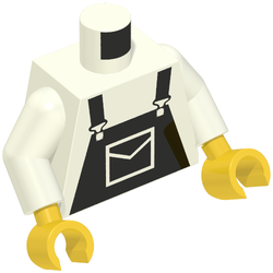 Lego Torso Overalls Black Print, White Arms, Yellow Hands / White
