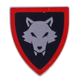 Shield Triangular with Silver Wolf on Black Background, Red Border Print / Light Bluish Gray