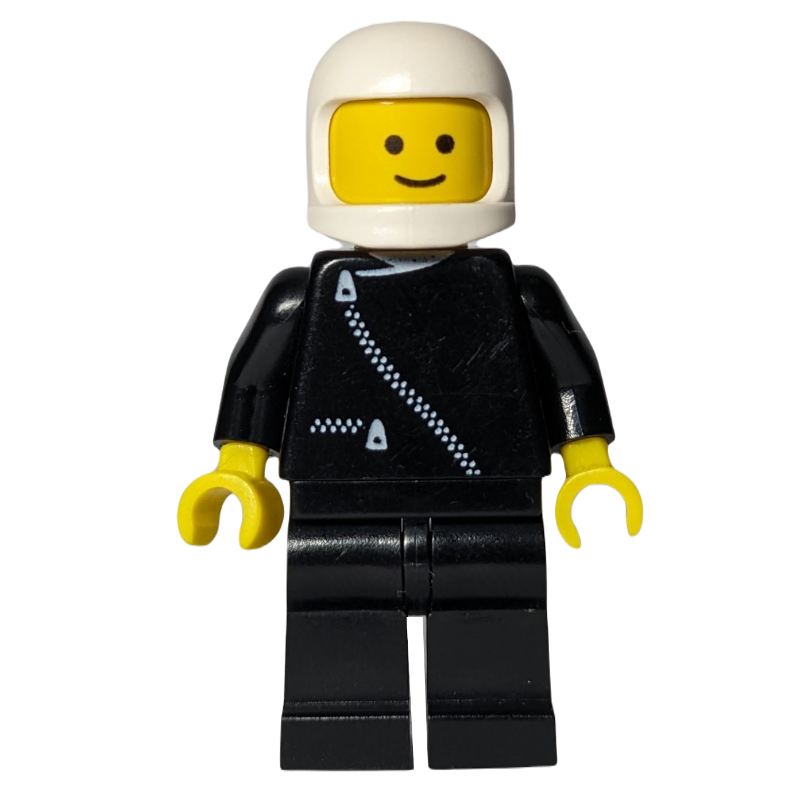 Lego Man, Black Jacket with Zipper, White Helmet