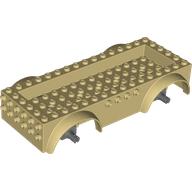 Lego Vehicle Base 8 x 16 with Wheel Arches, Front and Side Studs, and 4 x 14 Recessed Studded Section, 3 Holes, Dark Bluish Gray Wheel Clip Pins / Tan