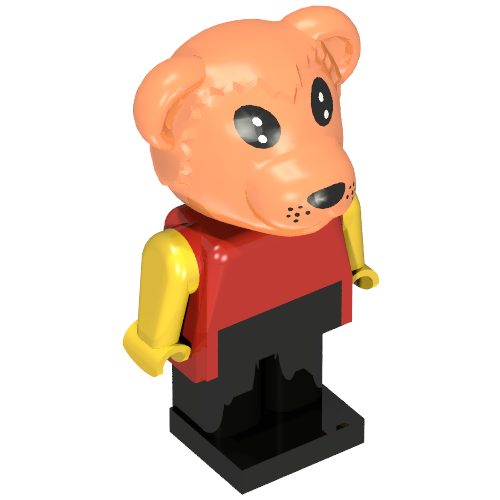 Lego Fabuland Figure Barney Bear with Brown Head, Red Torso, Yellow Arms and Hands and Black Legs Bear 2 [Barney] / Red