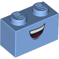 Brick 1 x 2 with Smiling Mouth Print (Guido) / Medium Blue