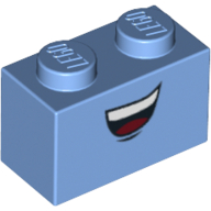 Lego Brick 1 x 2 with Smiling Mouth Print (Guido) / Medium Blue