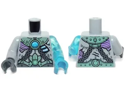 Torso Armor, Chains and Dark Azure Chi Pattern / Trans-Light Blue Arm Left / Light Bluish Gray Arm Right / Dark Azure Hand Left / Dark Bluish Gray Hand Right