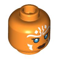 Lego Minifig Head Ahsoka Tano, White Markings, Blue Eyes, Dark Red Lips, Smirk / Angry Print / Orange