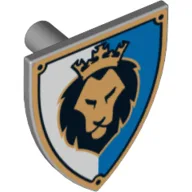 Shield Triangular with Lion Head, Blue and White Background Print