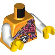 Lego Torso, Lavender Straps, Coral Armor, Black/White Hourglass print, White Arms, Yellow Hands / Bright Light Orange