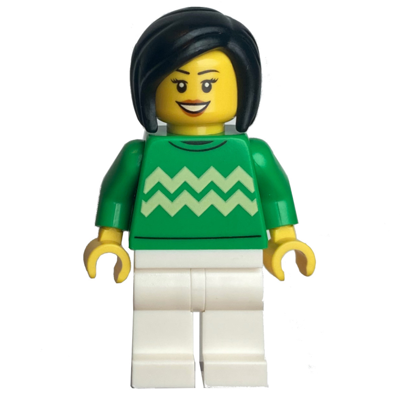 Lego Bright Green Torso, White Legs, Black Hair
