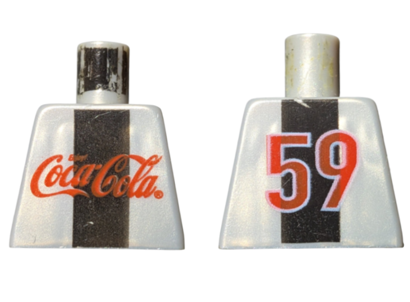 Lego Torso Soccer Jersey with Coca-Cola Logo and Black Stripe, Red '59' on Back Pattern