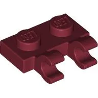 Plate Special 1 x 2 with Clips Horizontal [Open O Clips] / Dark Red