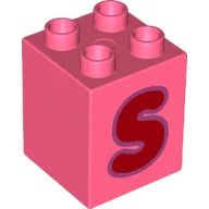 Duplo Brick 2 x 2 x 2 with Red 'S' Print / Coral