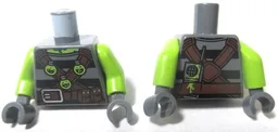 Torso Shirt with Black Stripes, Brown Belts with Pockets and 3 Lime Toxic Bulbs Pattern / Lime Arms / Dark Bluish Gray Hands