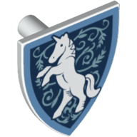 Lego Shield Triangular with Unicorn on Dark Blue Print / White