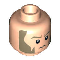 Lego Minifig Head Agent Alexsandr Kallus, Dark Tan Eyebrows and Large Sideburns, Determined / Sad Print / Light Nougat