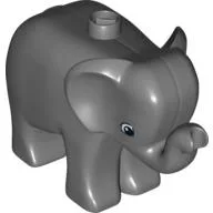 Duplo Animal Elephant Baby Standing, Angular Eye Print / Dark Bluish Gray