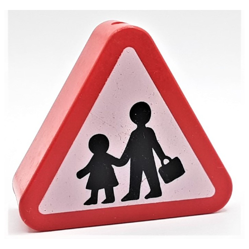 Lego Duplo Brick 1 x 3 x 2 Triangle Road Sign with Pedestrian Crossing Warning Print / Red