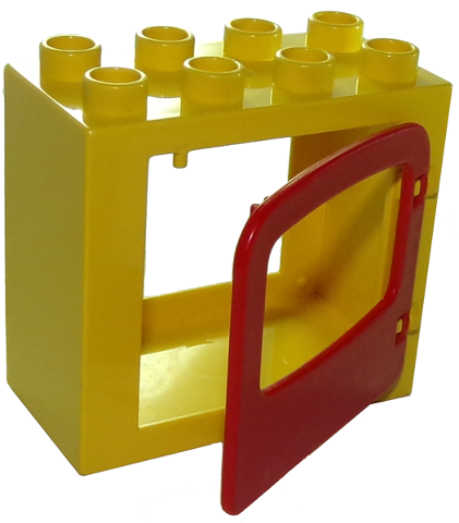 Lego Duplo Door / Window Frame 2 x 4 x 3 Flat Front Surface with Red Door / Window with Single Pane and Interior Top Clip (4253 / 4247)