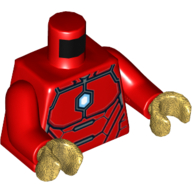 Lego Torso Armor with Silver Plates and Blue and White Hexagon Arc Reactor Print (Iron Man), Red Arms, Pearl Gold Hands / Red