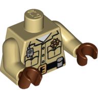 Lego Torso Shirt Button Down with Pockets, Radio, Police Badge and Belt Print, Tan Arms, Reddish Brown Hands / Tan