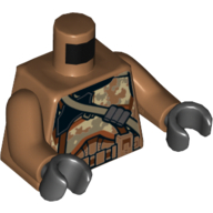 Lego Torso Armor, Clone Trooper, Camouflage with Dark Tan Diagonal Belt Print, Medium Nougat Arms, Black Hands / Medium Nougat