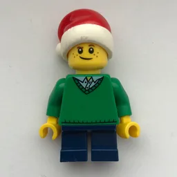 Boy, Green Sweater, Short Dark Blue Legs, Santa Hat