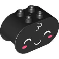 Duplo Brick 2 x 4 x 2 Rounded Ends with White Face, Dark Pink Cheeks Print / Black