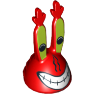 Lego Minifig Head Special, Mr. Krabs with Large Grin Print / Red