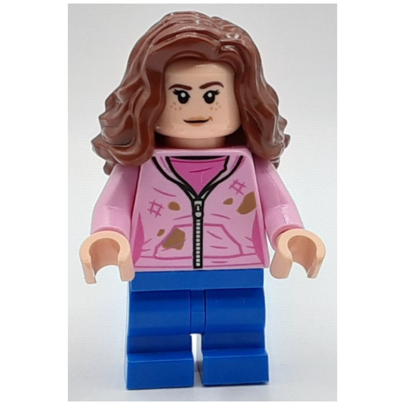 Lego Hermione Granger, Bright Pink Hoodie over Dark Pink Shirt, Medium Legs, Smirk / Angry