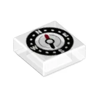 Tile 1 x 1 with Compass Print / Trans-Clear