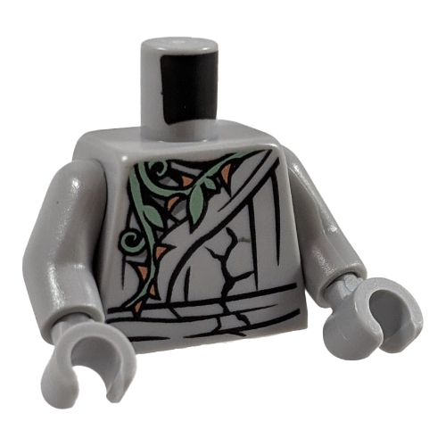 Lego Torso Cracked Statue, Ninja Robe with Sand Green Vine and Gold Thorns Front and Back Print, Light Bluish Gray Arms and Hands / Light Bluish Gray