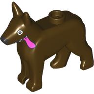 Lego Animal, Dog, Alsatian / German Shepherd (Police Dog) with Big White Eyes, Long Dark Pink Tongue print (Dante) / Dark Brown