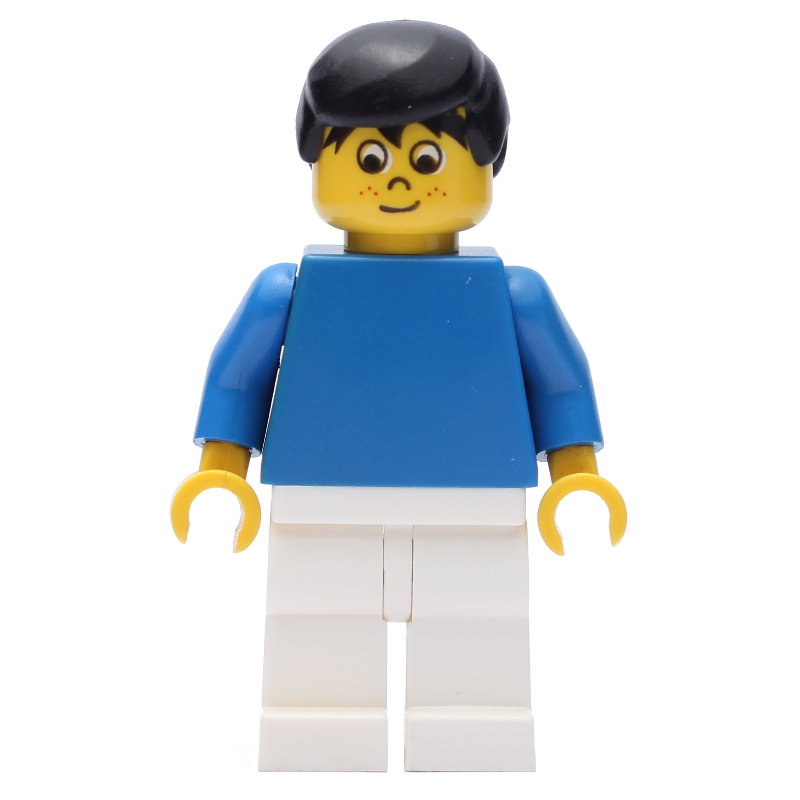 Lego Soccer Player Blue Torso, White Legs, Black Hair, Freckles