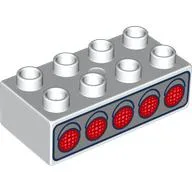 Duplo Brick 2 x 4 with 5 Red Lights, 5 Green Lights on Back Print / White
