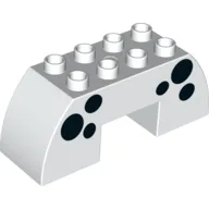 Duplo Brick 2 x 6 x 2 Curved with 2 x 2 Cutout on Bottom with Black Spots Print / White