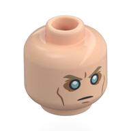 Lego Minifig Head Hawkeye, Dark Tan Eyebrows, Cheek Lines, Neutral / Metal Blue Eyes, Stare / Light Nougat