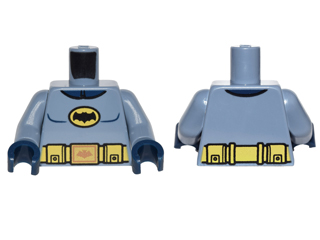 Lego Torso Batman Logo in Yellow Oval with Yellow Utility Belt and Gold Buckle Pattern / Sand Blue Arms / Dark Blue Hands