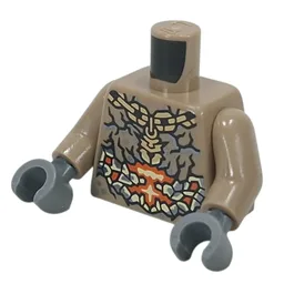 Torso, Dark Bluish Grey Rock Texture, Orange/Bright Light Yellow Center, Gold Chain, Pendant Print, Dark Tan Arms, Dark Bluish Gray Hands / Dark Tan