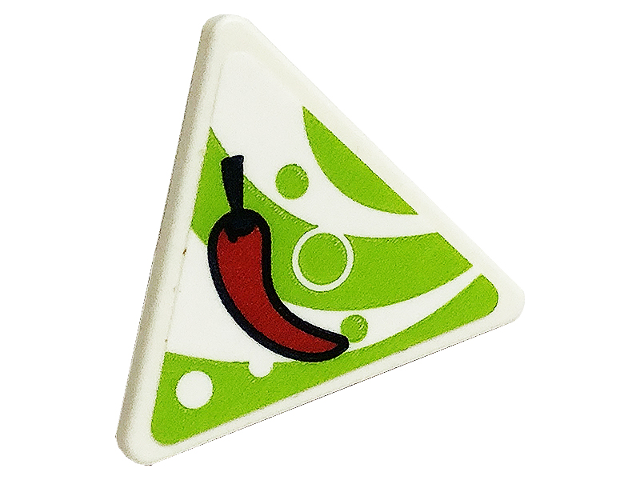 Lego Road Sign 2 x 2 Triangle with Open O Clip with Red Chili Pepper on Lime Curved Stripes Pattern (Sticker) - Set 41701