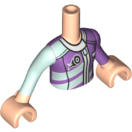 Lego Minidoll Torso Girl with Race Suit, Zippers, Tyre / Light Nougat